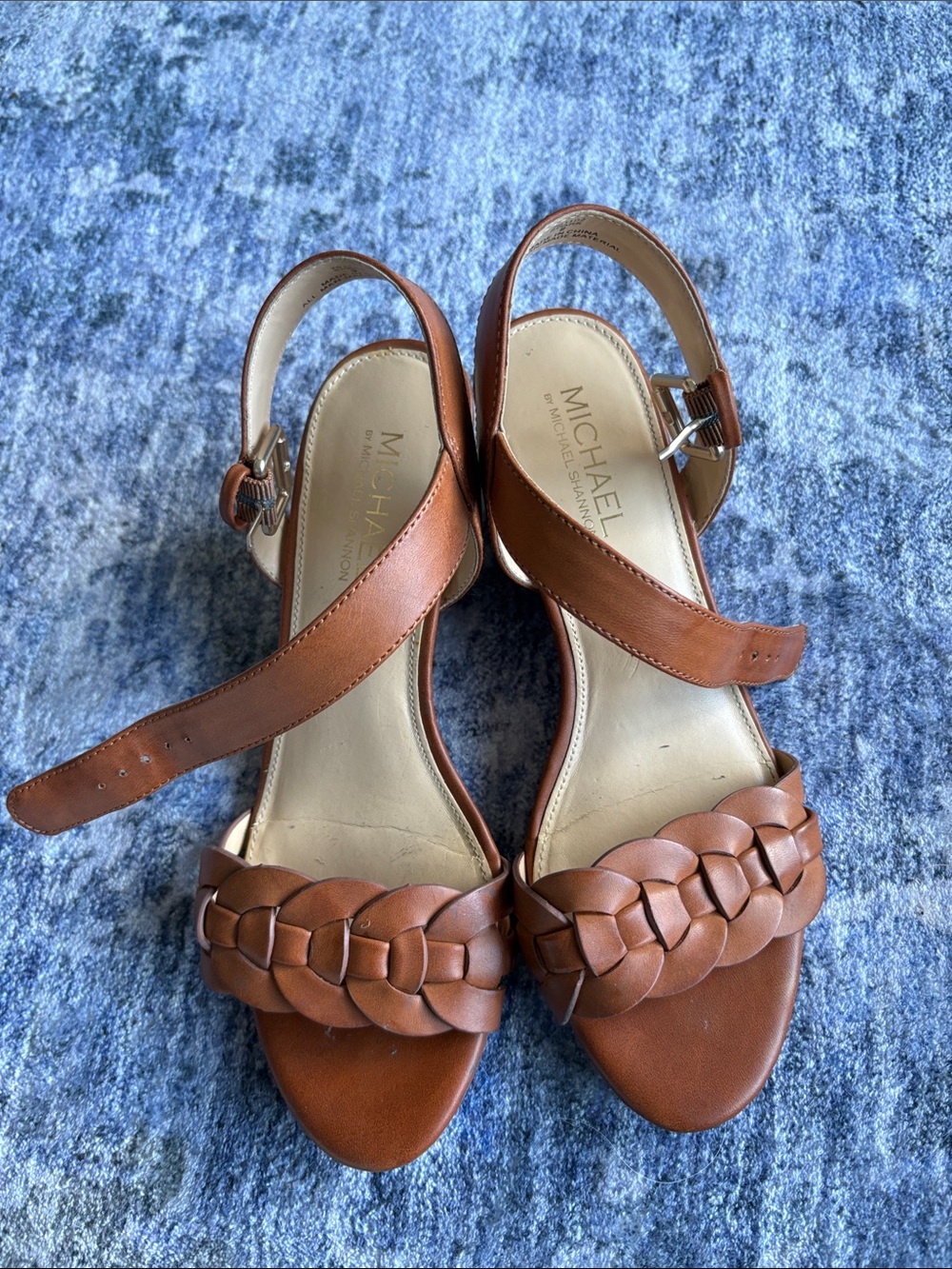MICHAEL Michael Shannon Tan Braided Leather Slingback Sandals